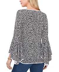 Sam & Jess Women's Printed Crewneck 3/4-Bell-Sleeve Blouse