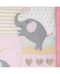 Bedtime Originals Eloise Pink/Gray/Gold/White Elephant 3-Piece Nursery Baby Crib Bedding Set