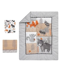 Bedtime Originals Acorn Gray/Beige/White/Orange Woodland Fox, Raccoon, Squirrel & Bear 3-Piece Baby Nursery Crib Bedding Set