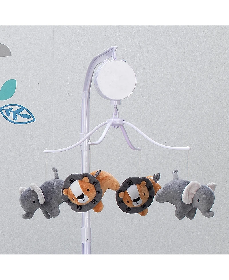 Bedtime Originals Jungle Fun Gray/Orange Elephant and Lion Safari Musical Baby Crib Mobile