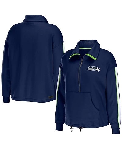 Women's Wear by Erin Andrews College Navy Seattle Seahawks Logo Stripe Half-Zip Top