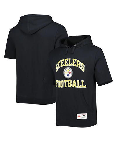Men's Mitchell & Ness Black Pittsburgh Steelers Washed Short Sleeve Pullover Hoodie