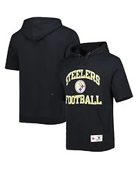 Men's Mitchell & Ness Black Pittsburgh Steelers Washed Short Sleeve Pullover Hoodie