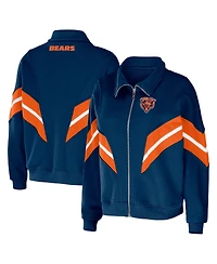 Women's Wear by Erin Andrews Navy Chicago Bears Plus Yarn Dye Stripe Full-Zip Jacket