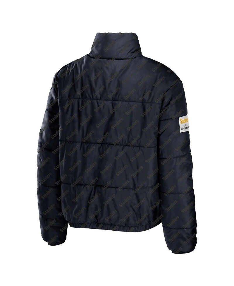 Women's Wear by Erin Andrews Black Pittsburgh Steelers Puffer Full-Zip Jacket