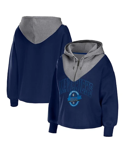 Women's Wear by Erin Andrews Navy Dallas Mavericks Pieced Quarter-Zip Hoodie Jacket