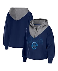 Women's Wear by Erin Andrews Navy Dallas Mavericks Pieced Quarter-Zip Hoodie Jacket