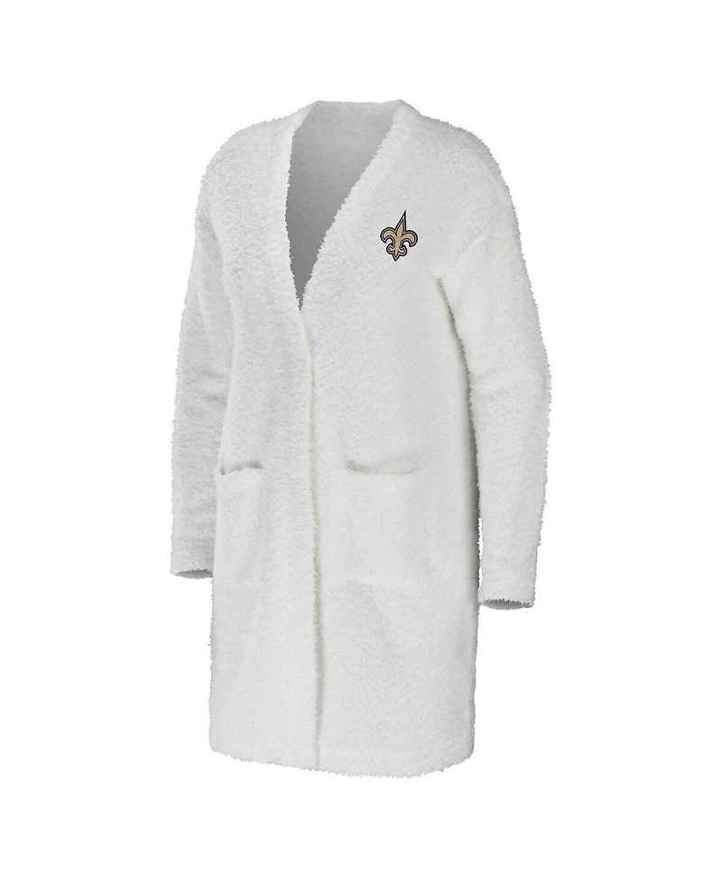 Women's Wear by Erin Andrews Cream New Orleans Saints Cozy Lounge Cardigan Sweater