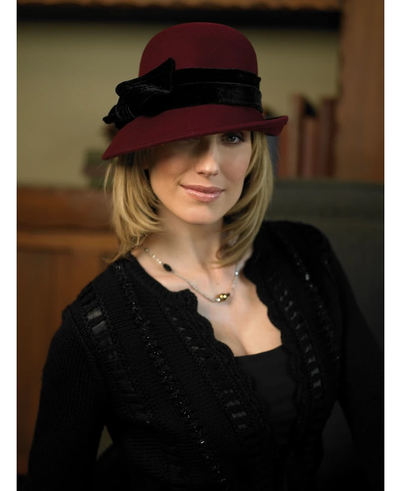 Scala Women's Adjustable Wool Felt Cloche with Velvet Bow
