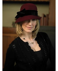 Scala Women's Adjustable Wool Felt Cloche with Velvet Bow