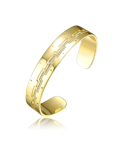 Ra Gold Plated with Cubic Zirconias Zig-Zag Cuff Bracelet