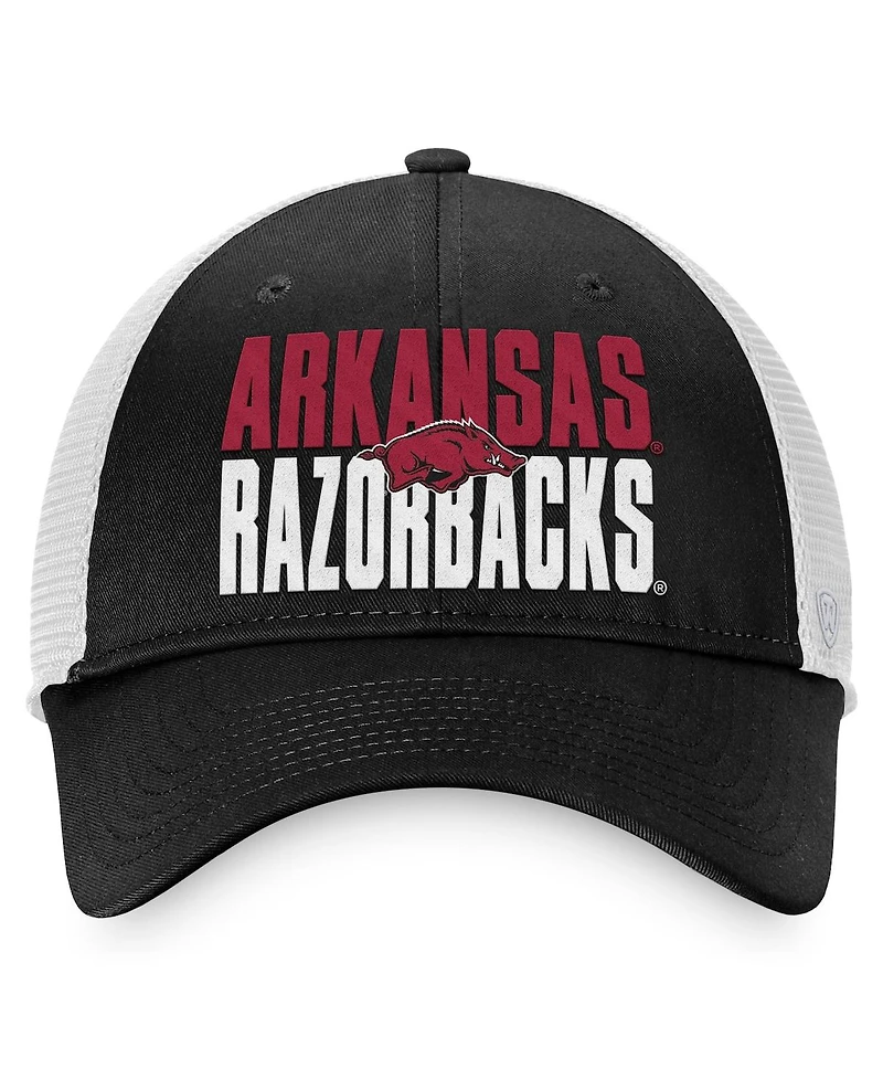 Men's Top of the World Black, White Arkansas Razorbacks Stockpile Trucker Snapback Hat