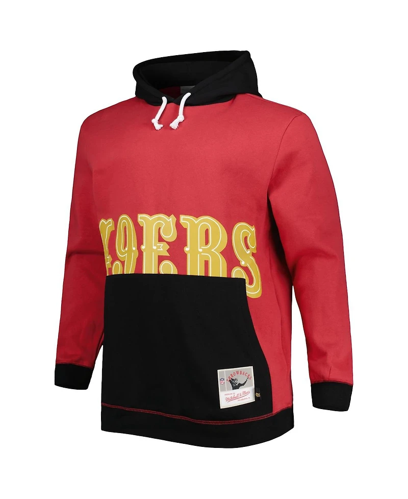 Men's Mitchell & Ness Scarlet, Black San Francisco 49ers Big and Tall Face Pullover Hoodie