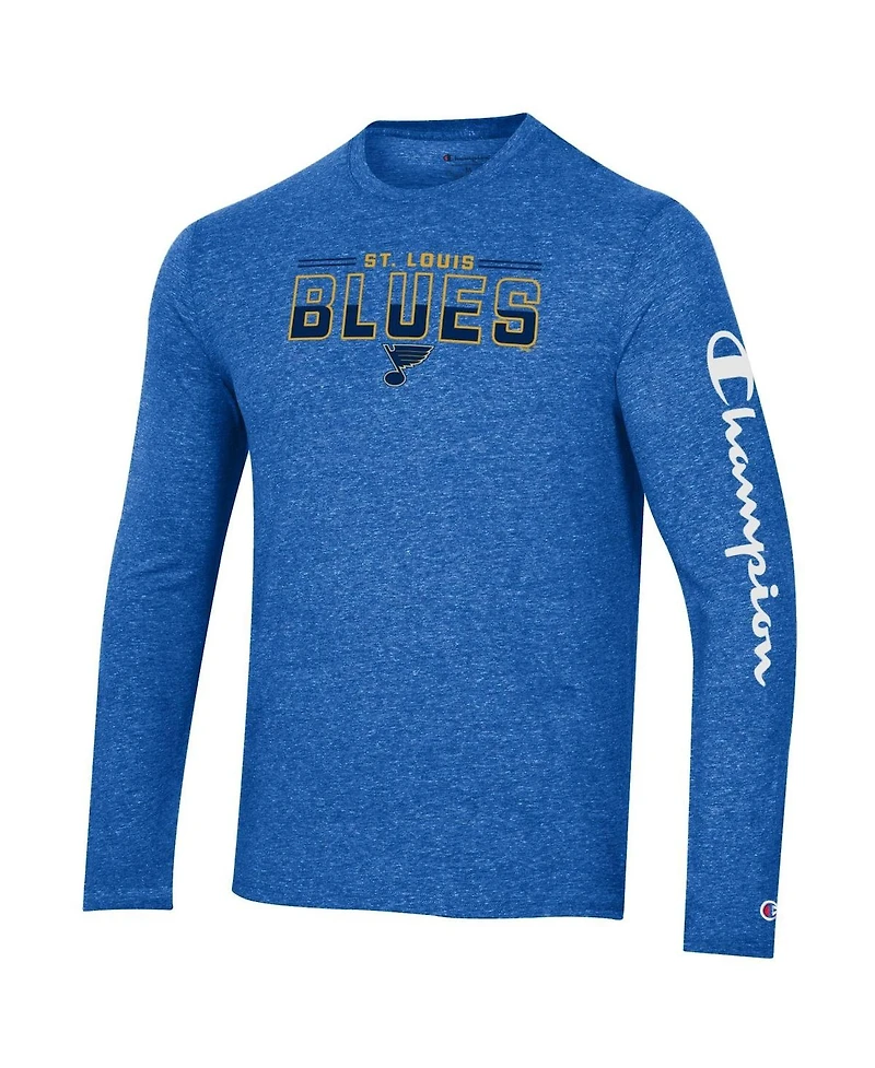 Men's Champion Heather Royal St. Louis Blues Tri-Blend Long Sleeve T-shirt