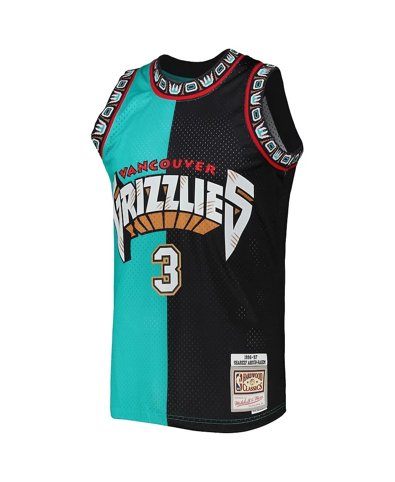 Men's Mitchell & Ness Shareef Abdur-Rahim Turquoise, Black Vancouver Grizzlies Hardwood Classics 1996-97 Split Swingman Jersey
