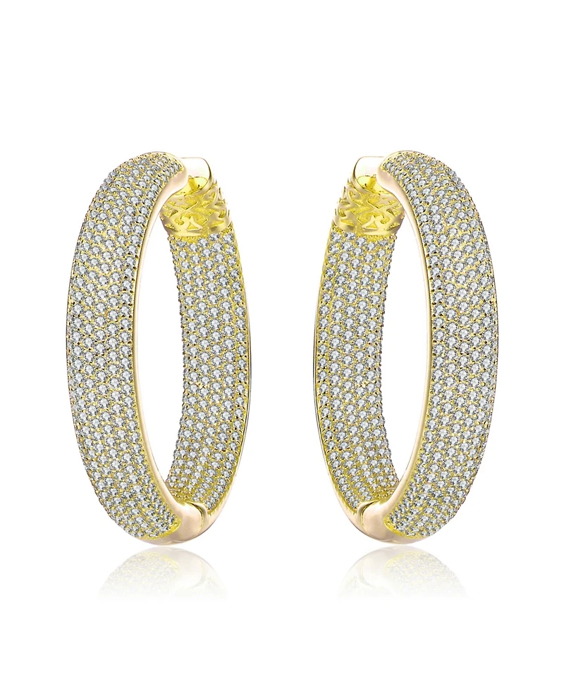 Ra Rhodium Plated Clear Round Cubic Zirconia Pave Hoop Earrings
