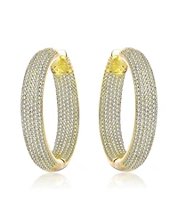 Ra Rhodium Plated Clear Round Cubic Zirconia Pave Hoop Earrings