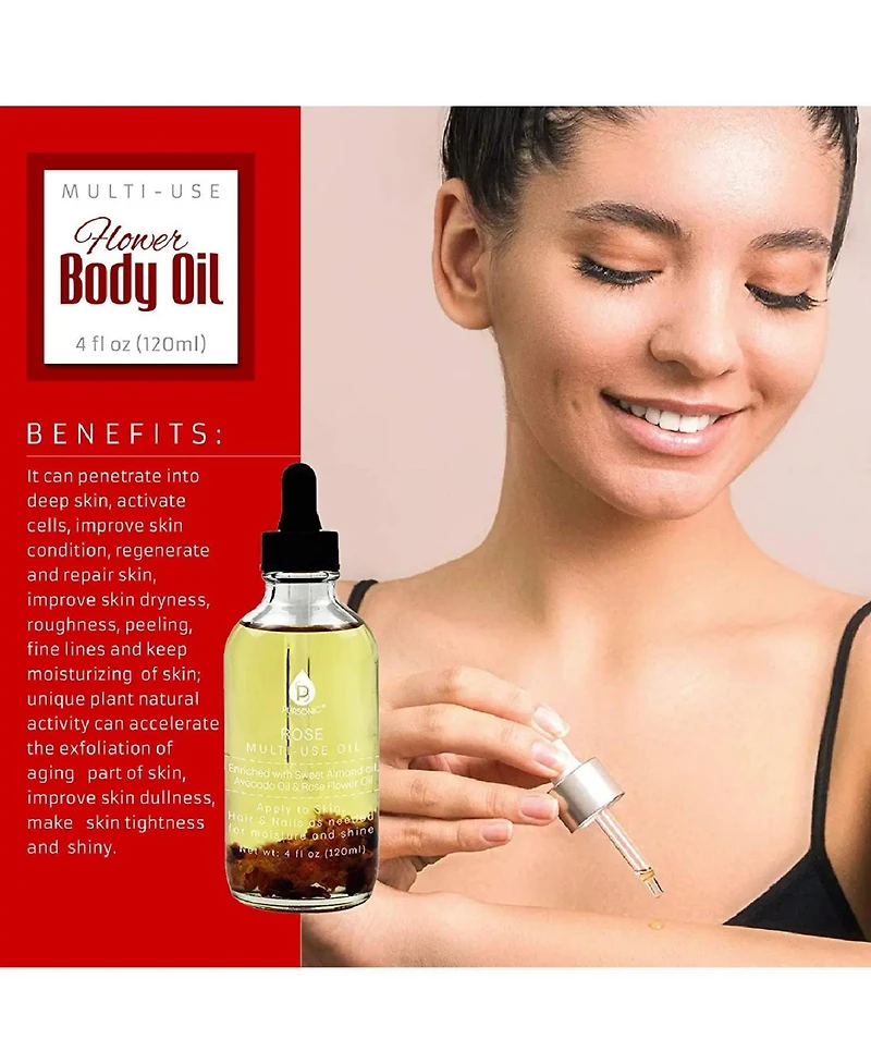 Pursonic Rose flower Multi Use Body Oils 4 Oz