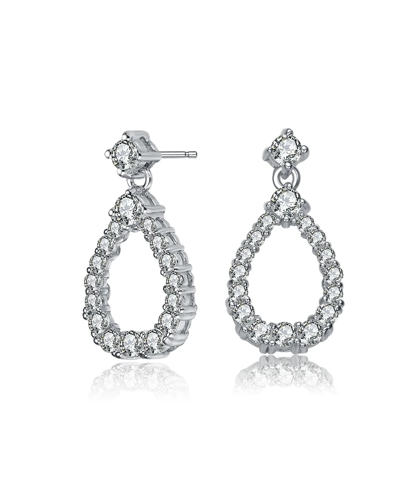 Gv Sterling Silver White Gold Plated Clear Round Cubic Zirconia Open Pear Drop Earrings