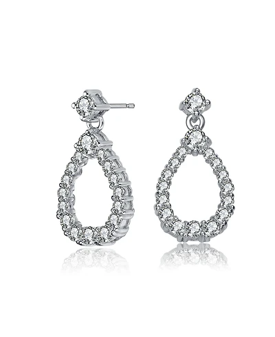 Gv Sterling Silver White Gold Plated Clear Round Cubic Zirconia Open Pear Drop Earrings