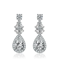 Genevive Elegant Sterling Silver White Gold-Plated Clear Cubic Zirconia Drop Earrings