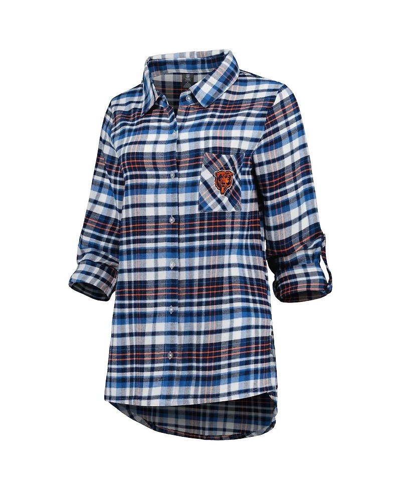 Women's Concepts Sport Navy, Orange Chicago Bears Mainstay Flannel Full-Button Long Sleeve Nightshirt