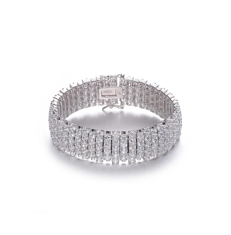 Sterling Silver with Colored Cubic Zirconia Wide Elegant Bracelet