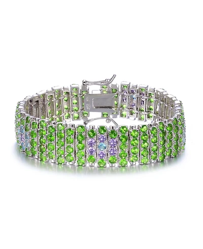 Sterling Silver with Colored Cubic Zirconia Wide Elegant Bracelet