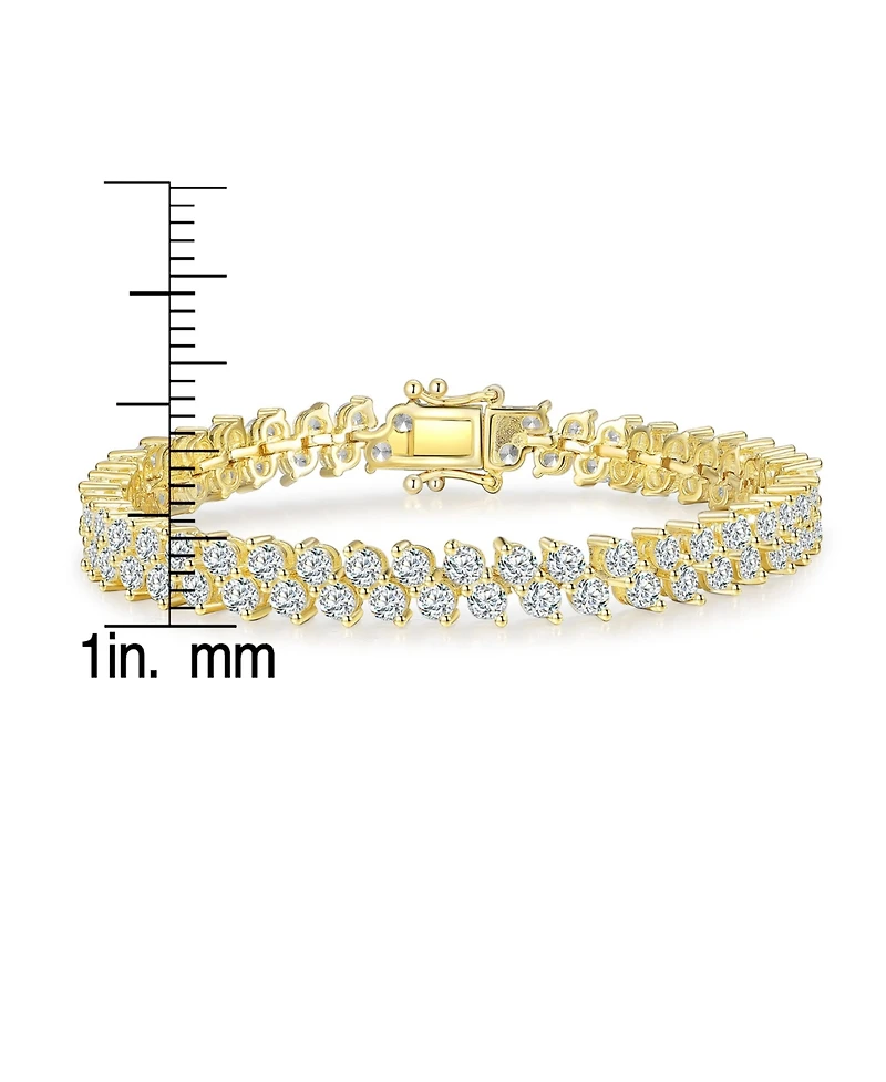 Sterling Silver with Cubic Zirconia Icicle Cluster Double Row Tennis Bracelet