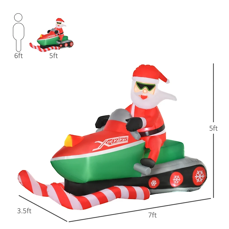 Homcom 7ft Long Santa Snowmobile Outdoor Christmas Inflatable Lawn Blow Up