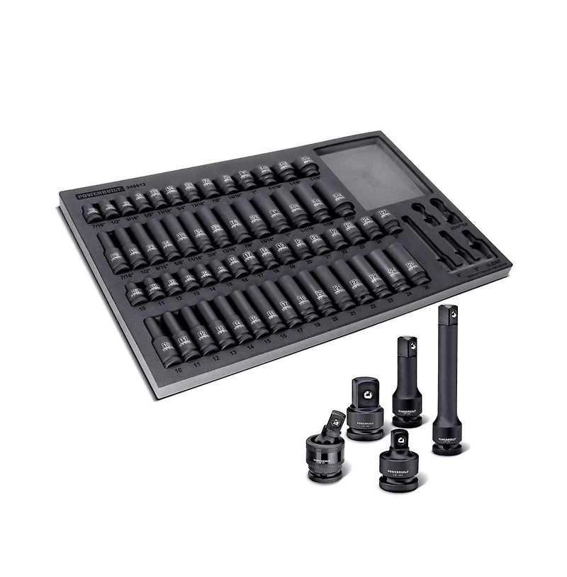 Powerbuilt 63 Piece 6 Point Sae and Metric Pro Tech Impact Socket Set