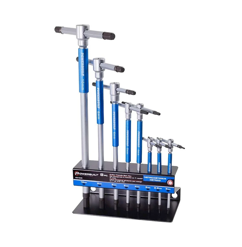 Powerbuilt 8 Piece Metric T-Handle Hex Key Wrench Set with Storage Rack