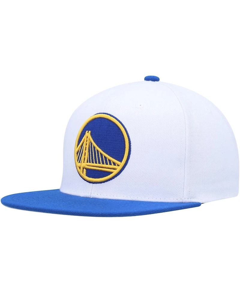 Men's Mitchell & Ness White, Royal Golden State Warriors Side Core 2.0 Snapback Hat