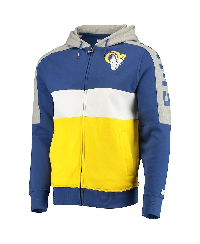 Men's Starter Royal, Gold Los Angeles Rams Playoffs Color Block Full-Zip Hoodie