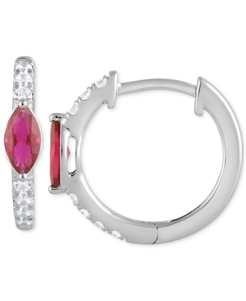Sapphire (3/4 ct. t.w.) & Diamond (1/4 ct. t.w.) Small Hoop Earrings in 14k White Gold, 0.625" (Also in Ruby & Emerald)