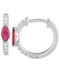 Sapphire (3/4 ct. t.w.) & Diamond (1/4 ct. t.w.) Small Hoop Earrings in 14k White Gold, 0.625" (Also in Ruby & Emerald)