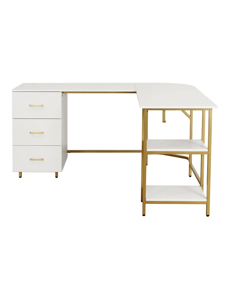 Techni Mobili Wood L-Shape Home Office with Storage Two-Tone Desk