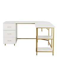 Techni Mobili Wood L-Shape Home Office with Storage Two-Tone Desk