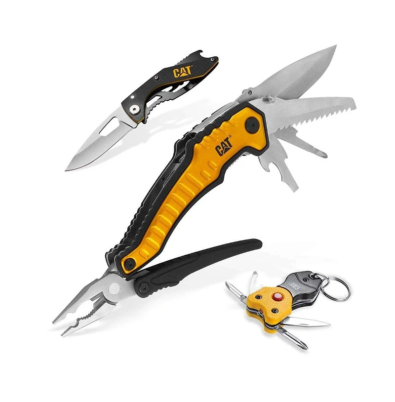 Cat 3 Piece 9-in-1 Multi-Tool, Knife, and Multi-Tool Key Chain Gift Box Set