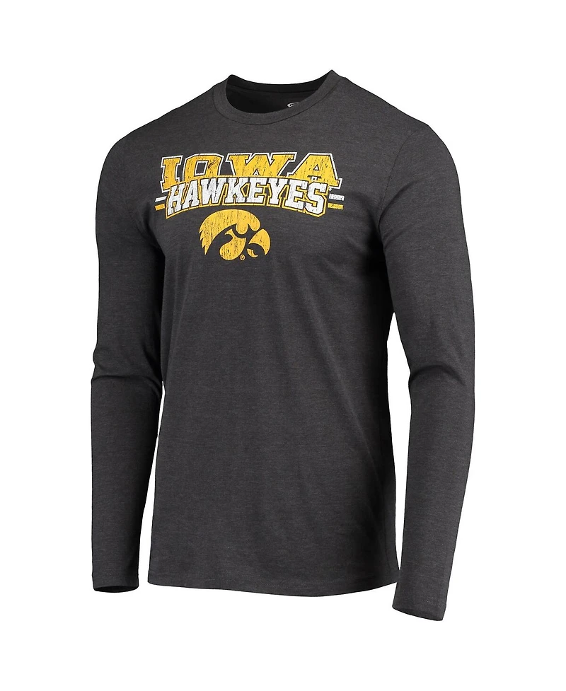 Men's Concepts Sport Black and Heathered Charcoal Iowa Hawkeyes Meter Long Sleeve T-shirt and Pants Sleep Set