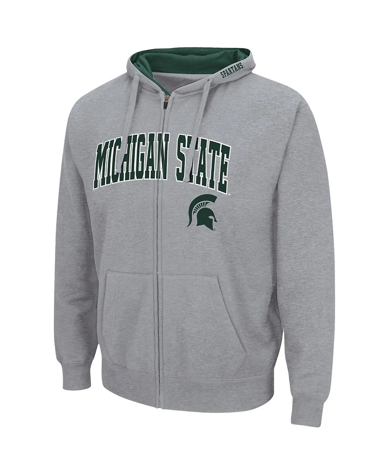 Men's Colosseum Heathered Gray Michigan State Spartans Arch and Logo 3.0 Full-Zip Hoodie