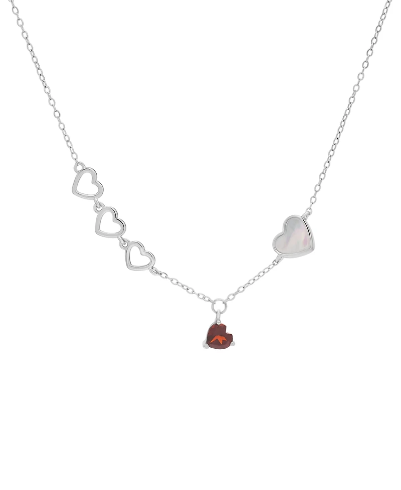 Garnet (1/2 ct. t.w.) & Mother of Pearl Heart 18" Pendant Necklace in Stering Silver
