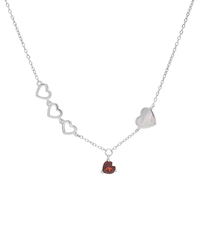 Garnet (1/2 ct. t.w.) & Mother of Pearl Heart 18" Pendant Necklace in Stering Silver