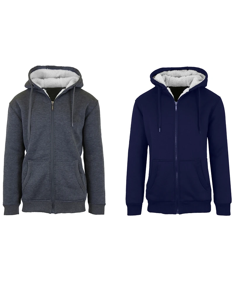 Q-Active Men's Modern Fit Sherpa Lined Fleece Zip-Up Hoodie, Pack of 2