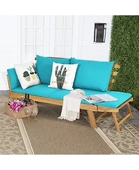 Costway Patio Convertible Sofa Daybed Solid Wood Adjustable Thick Cushion