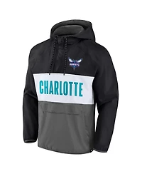 Men's Fanatics Black, Gray Charlotte Hornets Team Leader Iconic Colorblock Anorak Raglan Quarter-Zip Hoodie