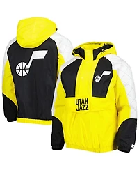 Men's Starter Gold Utah Jazz Body Check Raglan Hoodie Half-Zip Jacket