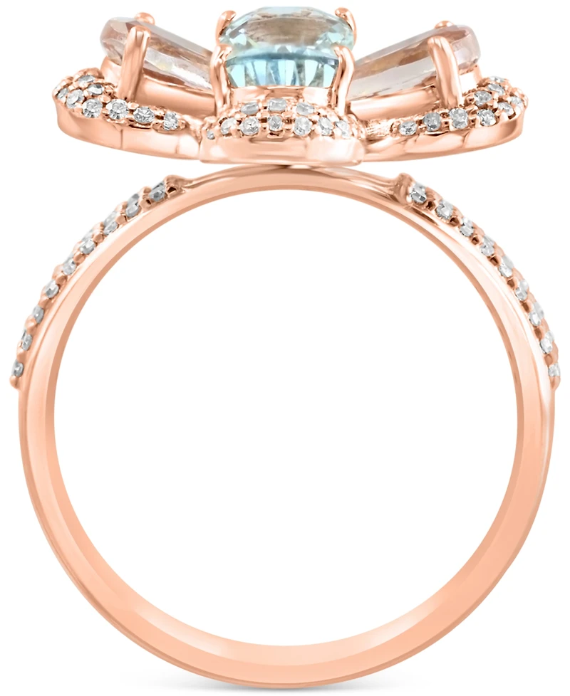 Lali Jewels Morganite (1-1/3 ct. t.w.), Aquamarine (1-1/4 ct. t.w.), & Diamond (1/3 ct. t.w.) Flower Ring in 14k Rose Gold