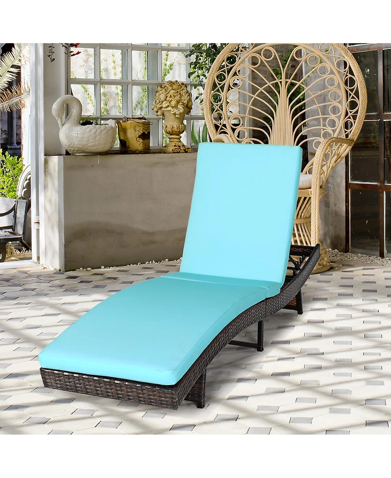 Costway Patio Rattan Folding Lounge Chair Chaise Adjustable