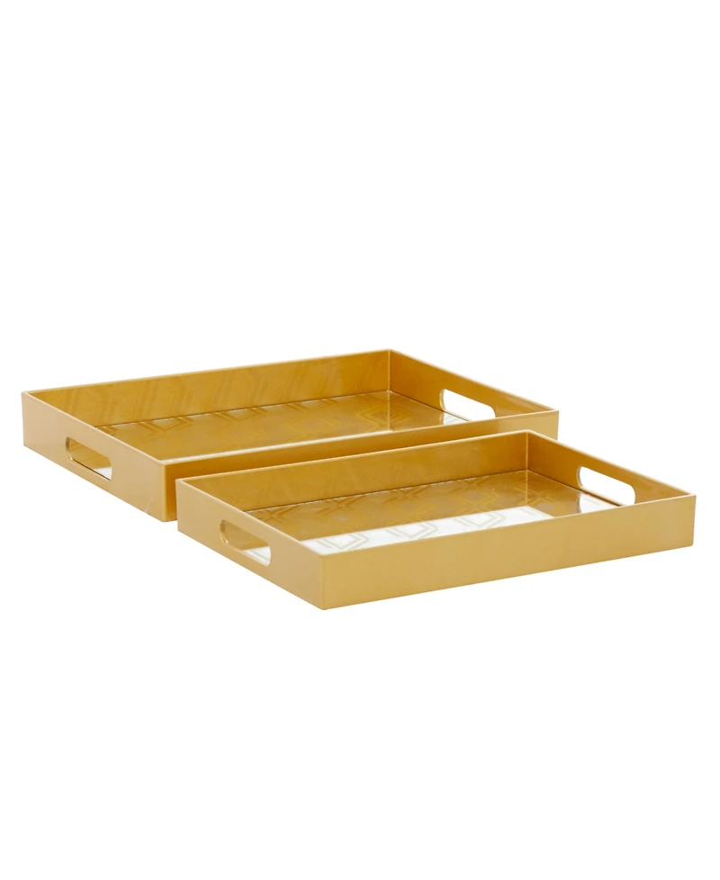 CosmoLiving by Cosmopolitan Plastic Mirrored Geometric Tray, Set of 2, 14", 16" W